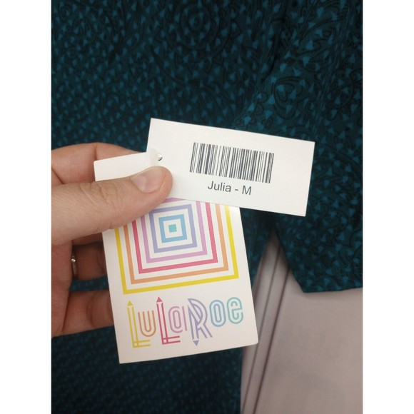 NWT LuLaRoe Dress SZ M Sheath Stretch Julia Style Turquoise 3/4 Sleeves Knee Len - Picture 3 of 16